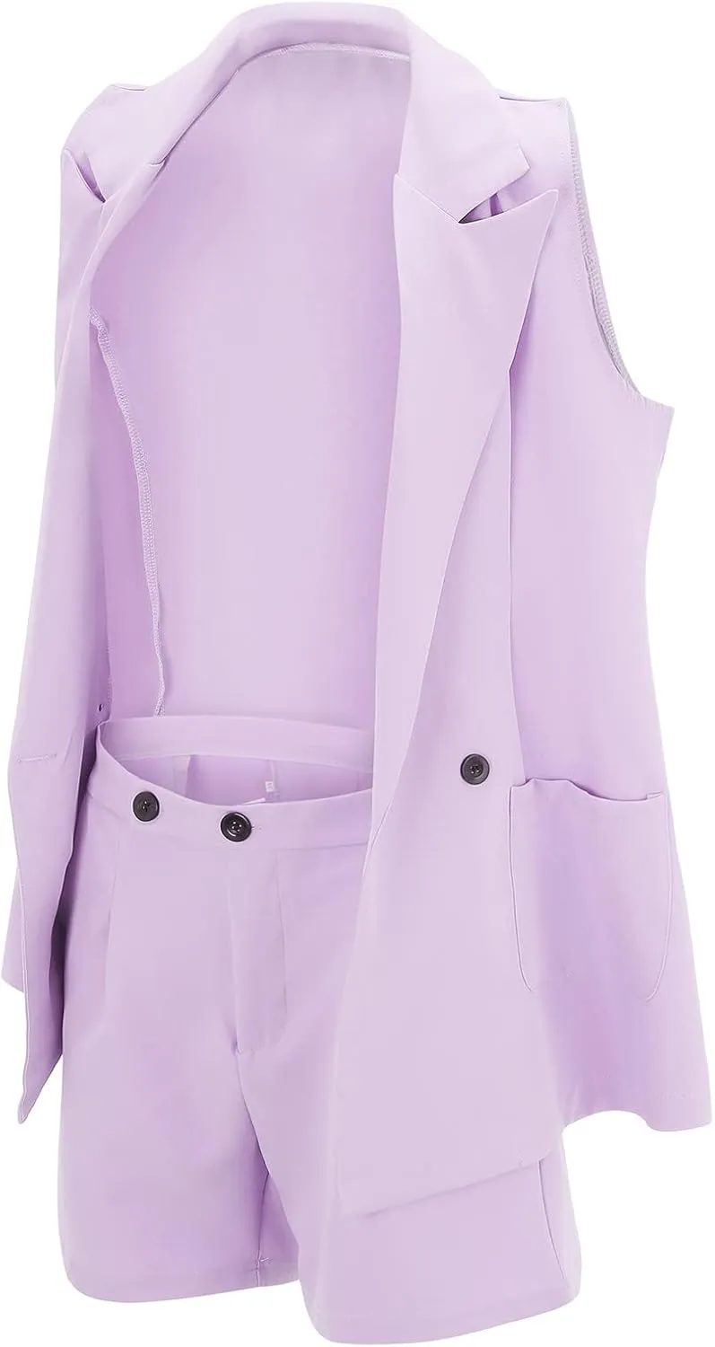 2 Piece Outfits for Women Sleeveless Solid Color Blazer with Shorts Casual Elegant Business Coat for Winter