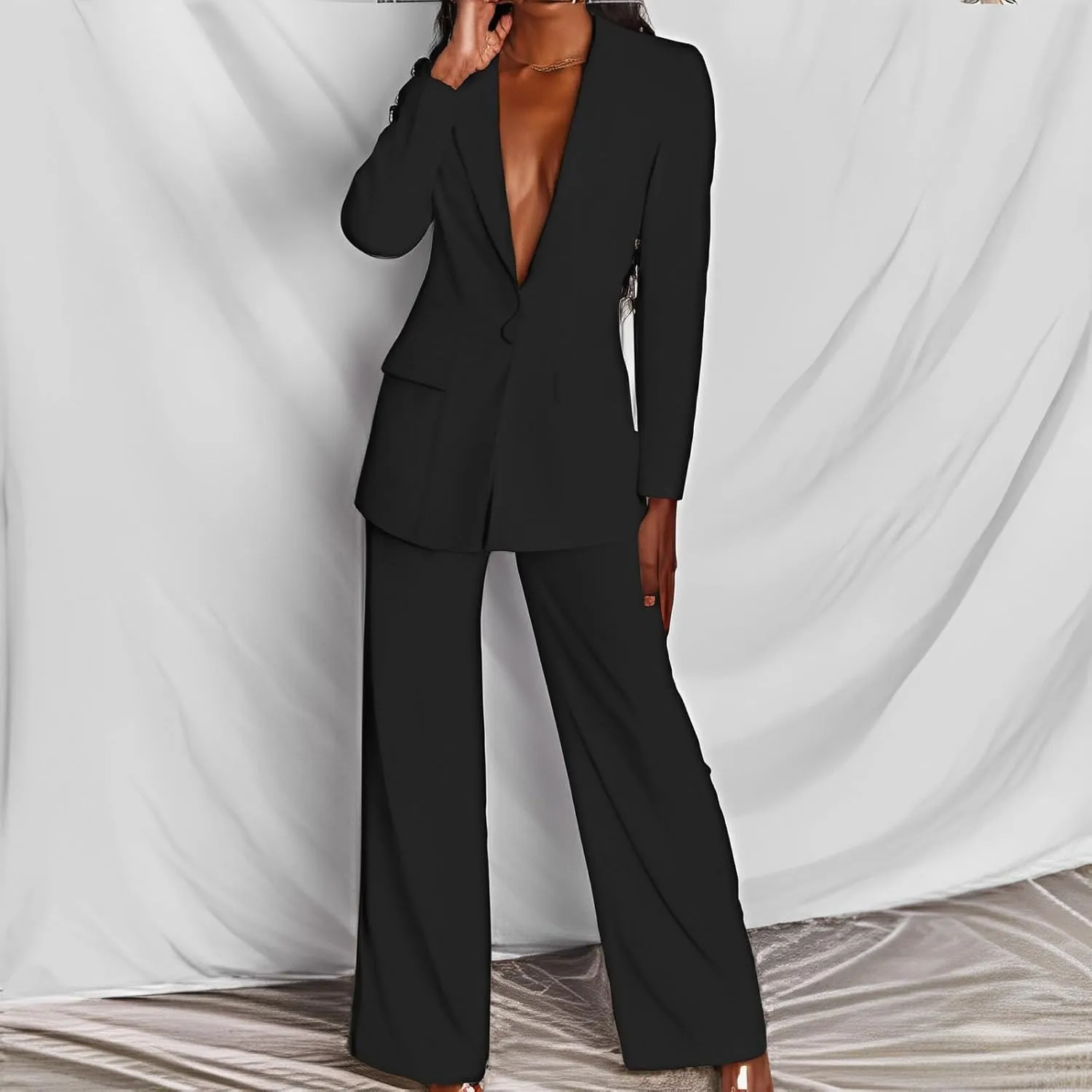 2 Piece Pant Suits for Women Dressy Business Casual Outfits Office Work Suit Set Professional Blazer Pant Suits Set