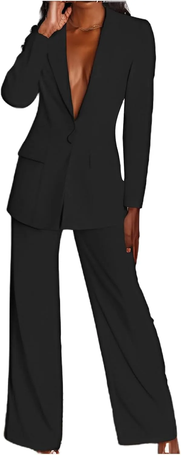 2 Piece Pant Suits for Women Dressy Business Casual Outfits Office Work Suit Set Professional Blazer Pant Suits Set
