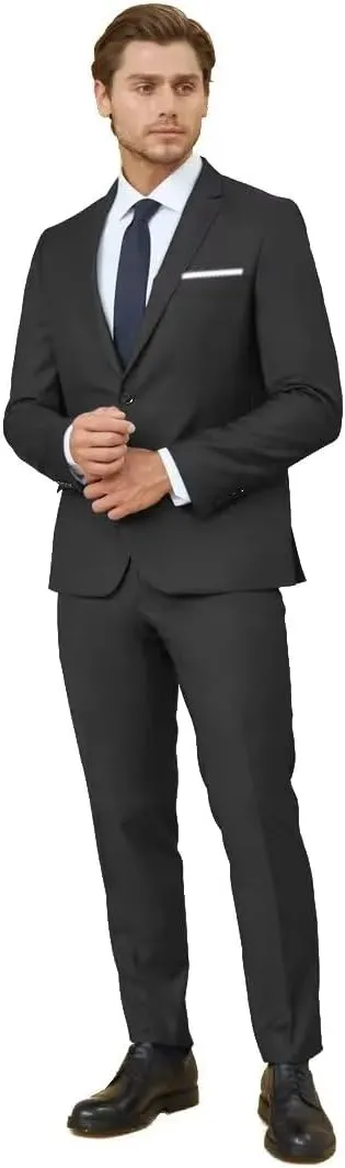 2 Piece Suit Men Classic Fit Men's Suit for Wedding Prom Events 2 Button Solid Notch Lapel Lightweight