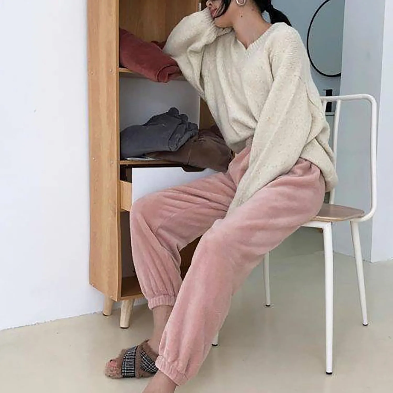 2024 Fashion Women's Coral Fleece Pajama Pants Comfy Warm Pajama Lounge Long Pants Sleepwear Velvet Home Pants