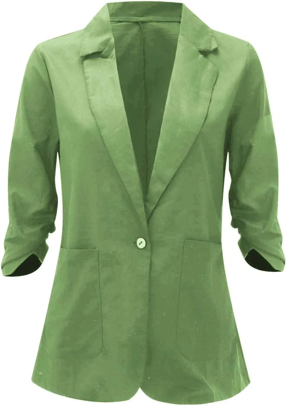 2024 Summer Linen Blazer Women 3/4 Ruched Sleeve Summer Lightweight Breathable Casual Work Office Jacket with Pocket