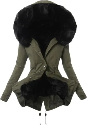 2024 Women Daily Plus Size Winter Coat Lapel Collar Long Sleeve Jacket Vintage Thicken Coat Jacket Warm Hooded Thick