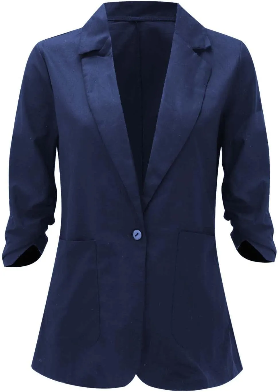 2025 Linen Blazer Women Casual 3/4 Stretchy Ruched Sleeve Blazer Jackets Lightweight Breathable Work Office Jackets