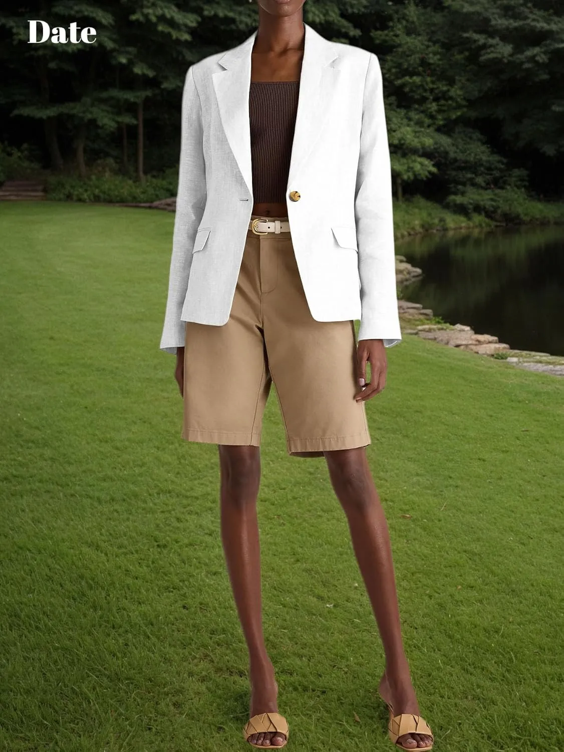 2025 Linen Blazers for Women Business Casual Long Sleeve Lapel Open Front Suit Jacket Work Blazer with Pockets