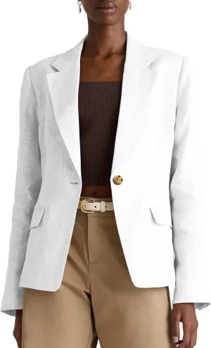 2025 Linen Blazers for Women Business Casual Long Sleeve Lapel Open Front Suit Jacket Work Blazer with Pockets