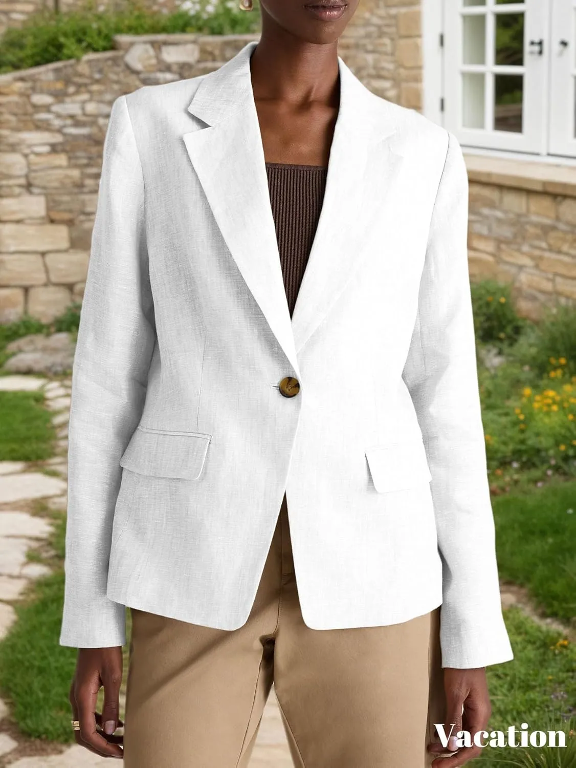 2025 Linen Blazers for Women Business Casual Long Sleeve Lapel Open Front Suit Jacket Work Blazer with Pockets