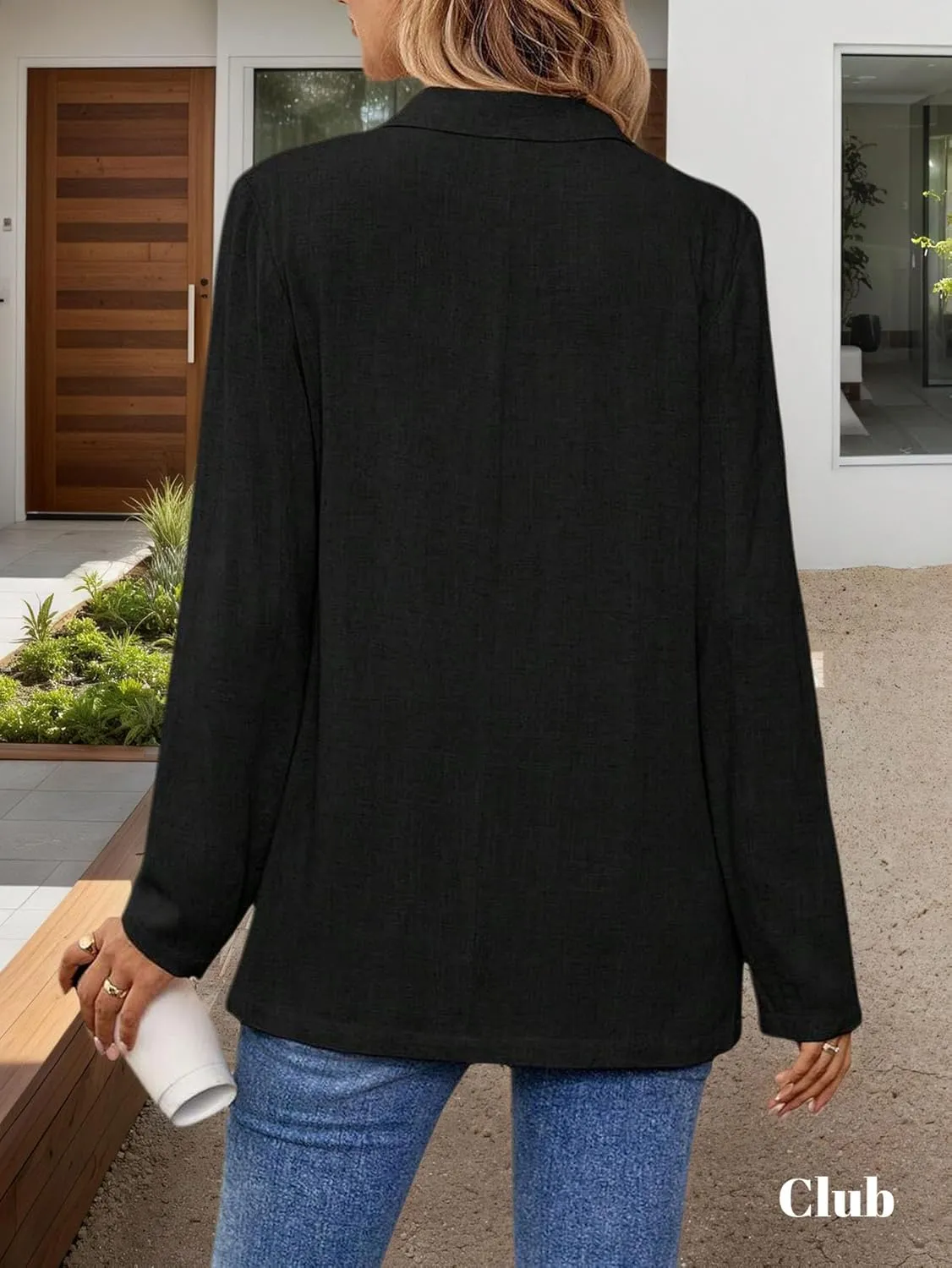 2025 Linen Blazers for Women Business Casual Long Sleeve Lapel Open Front Suit Jacket Work Blazer with Pockets