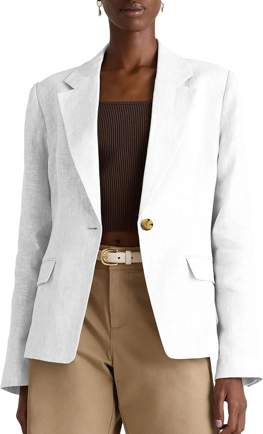 2025 Linen Blazers for Women Business Casual Long Sleeve Lapel Open Front Suit Jacket Work Blazer with Pockets