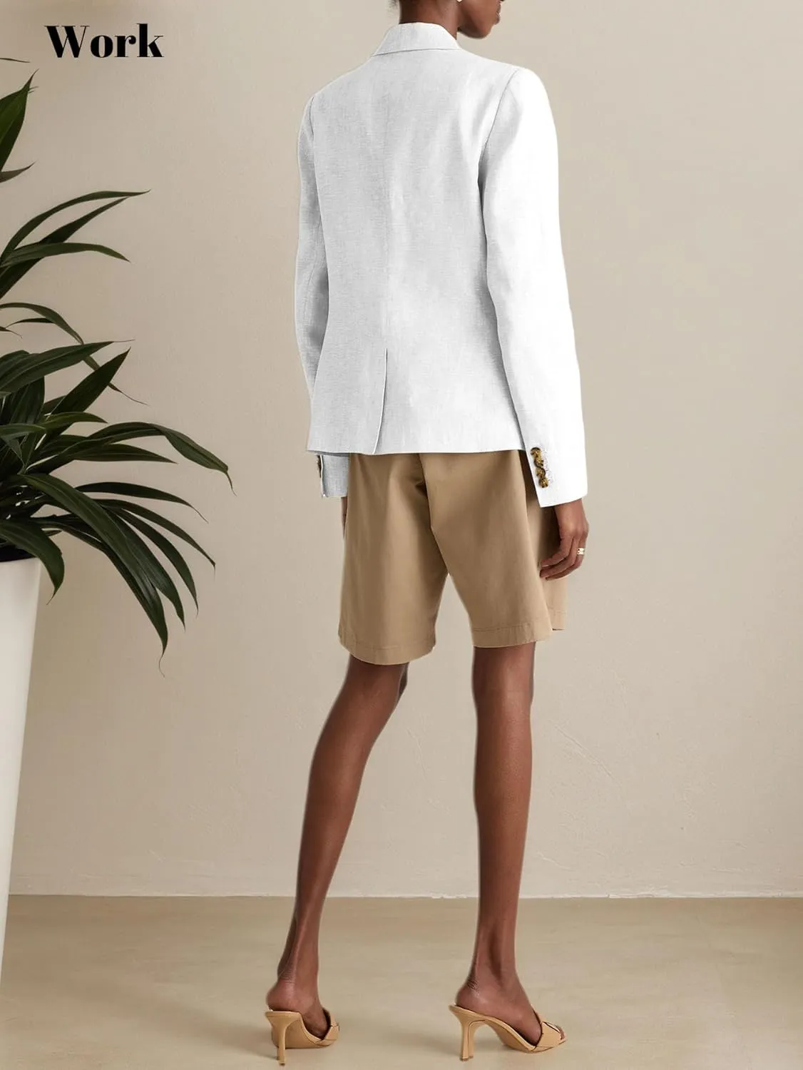 2025 Linen Blazers for Women Business Casual Long Sleeve Lapel Open Front Suit Jacket Work Blazer with Pockets