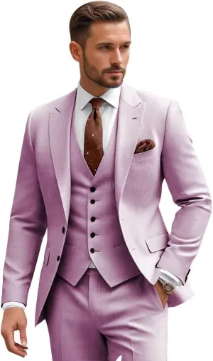 3 Piece Suits for Men Wedding Slim Fit Man Suit Sets Single Breasted Two Button Peak Lapel Blazer Vest Pants Set