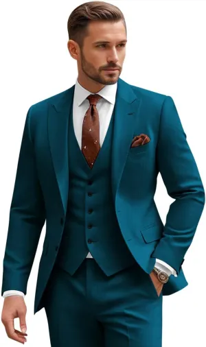 3 Piece Suits for Men Wedding Slim Fit Man Suit Sets Single Breasted Two Button Peak Lapel Blazer Vest Pants Set
