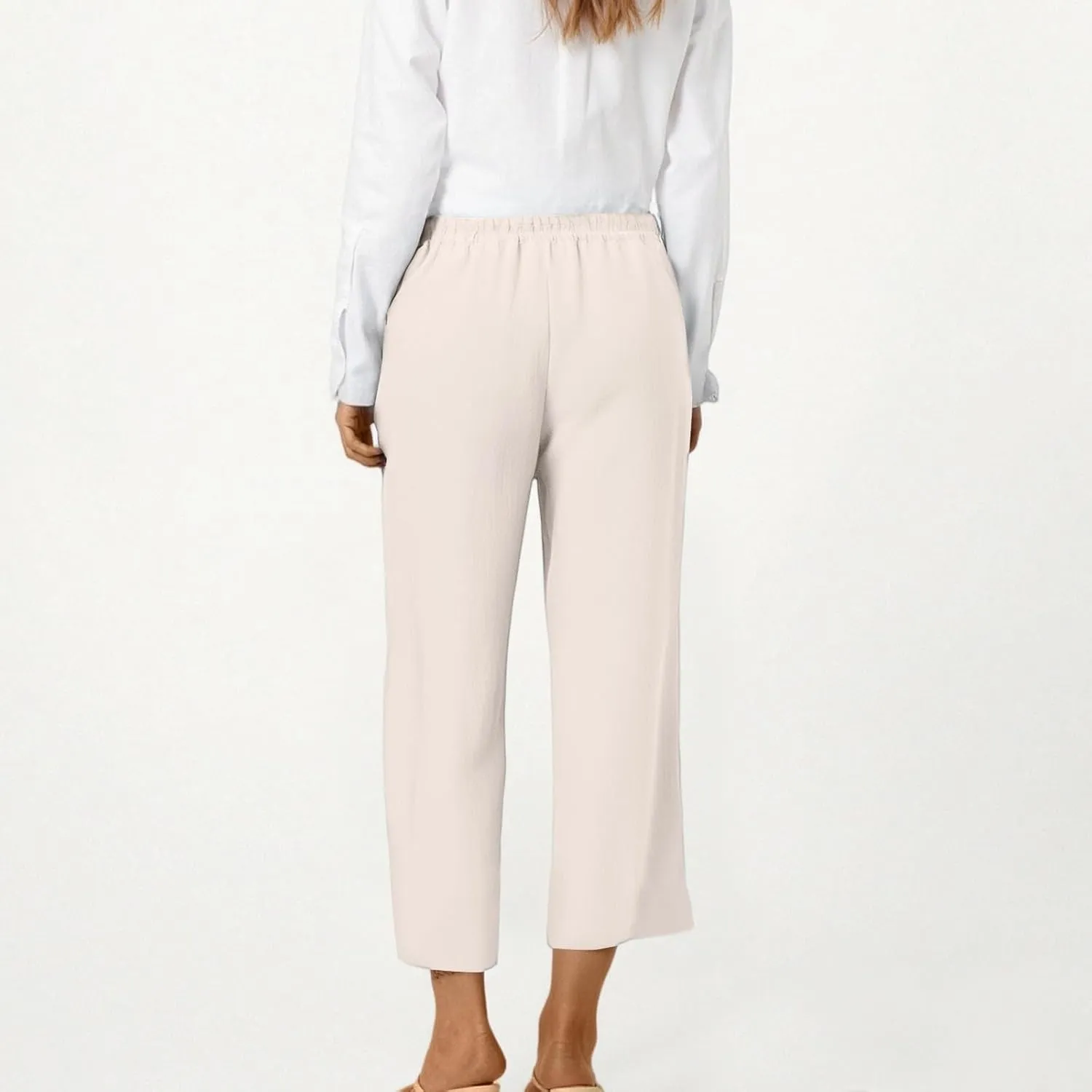 ADHOWBEW Capri Pants for Women Straight Leg Comfy Casual Cotton Elastic Waist Pants
