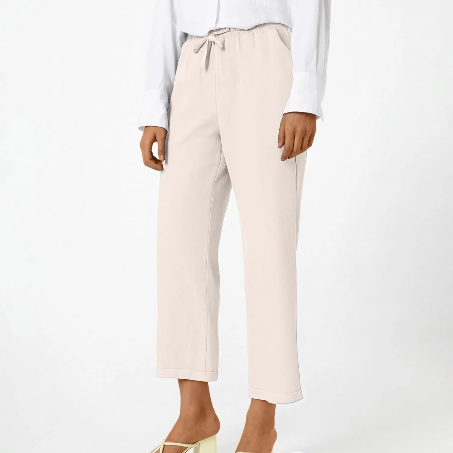ADHOWBEW Capri Pants for Women Straight Leg Comfy Casual Cotton Elastic Waist Pants