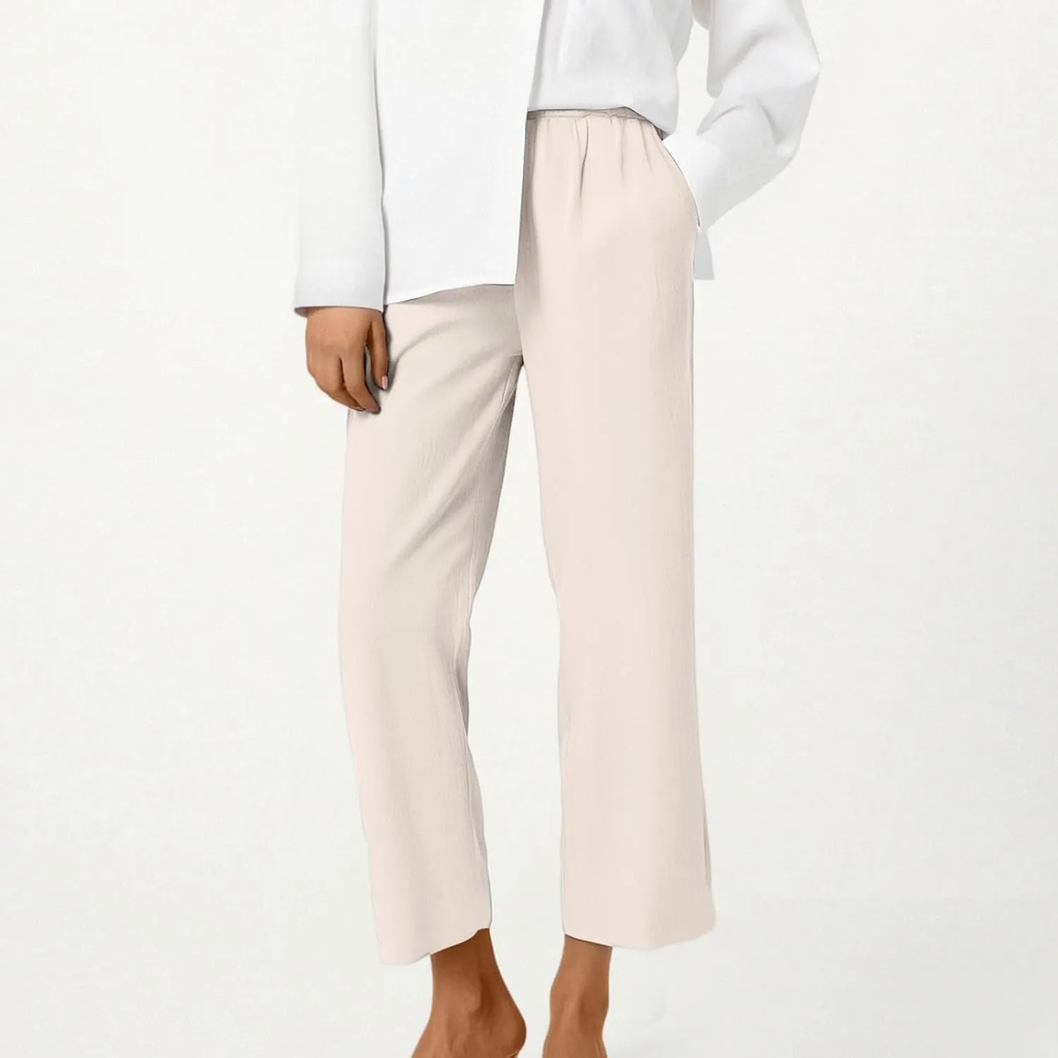 ADHOWBEW Capri Pants for Women Straight Leg Comfy Casual Cotton Elastic Waist Pants