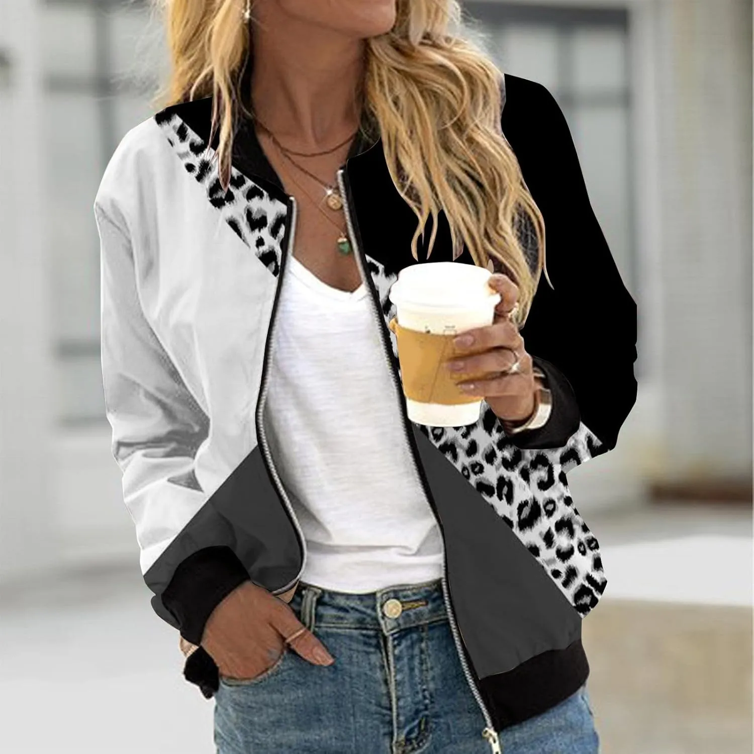 aihihe Womens Zipper Jackets Lightweight Trendy Casual Jacket Dressy Work Outerwear Long Sleeve Loose Fit Streetwear