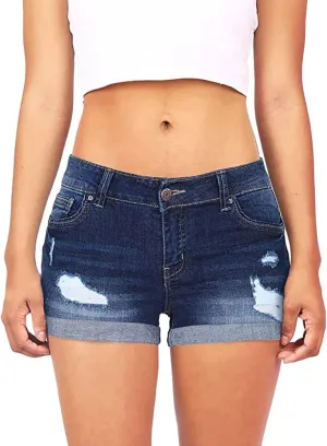 American Flag Jean Shorts for Women Low Rise Ripped Cut Off Stretchy Distressed Rolled Frayed Hem Denim Shorts