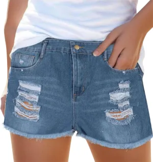 American Flag Jean Shorts for Women Low Rise Ripped Cut Off Stretchy Distressed Rolled Frayed Hem Denim Shorts