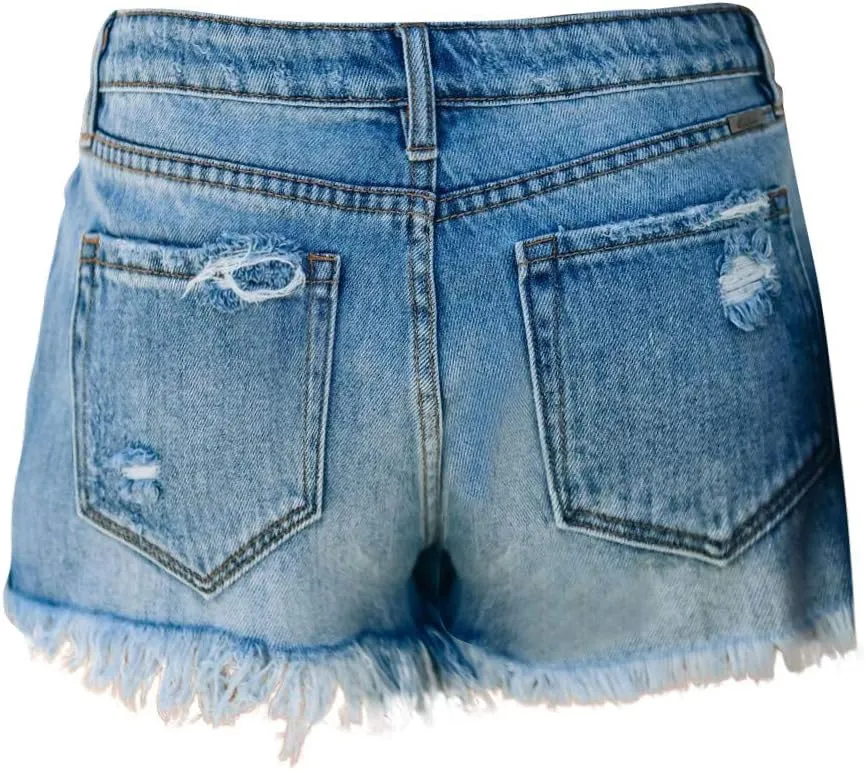 American Flag Jean Shorts for Women Low Rise Ripped Cut Off Stretchy Distressed Rolled Frayed Hem Denim Shorts