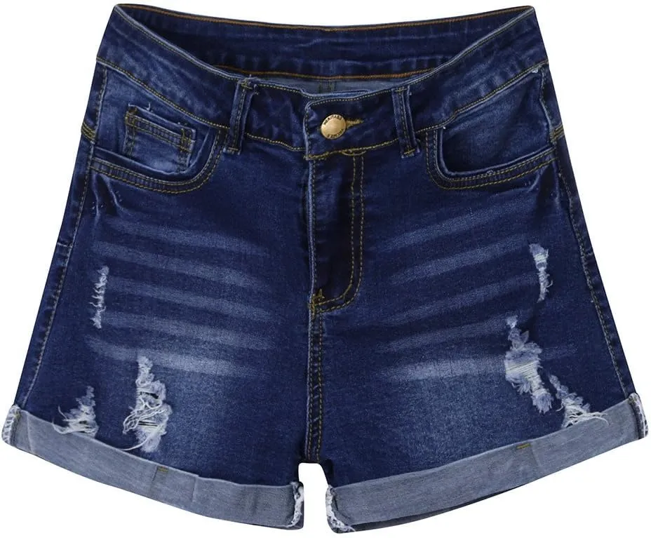 American Flag Jean Shorts for Women Low Rise Ripped Cut Off Stretchy Distressed Rolled Frayed Hem Denim Shorts