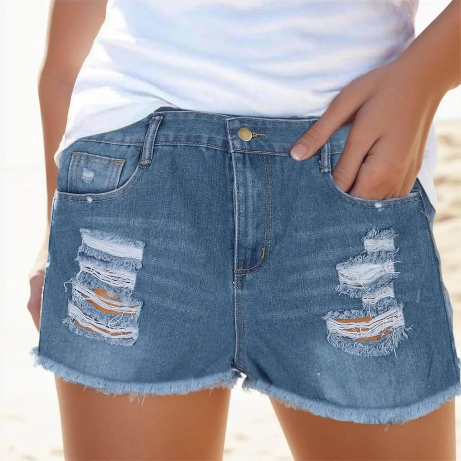 American Flag Jean Shorts for Women Low Rise Ripped Cut Off Stretchy Distressed Rolled Frayed Hem Denim Shorts