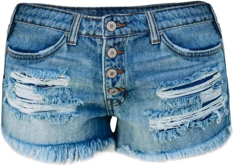 American Flag Jean Shorts for Women Low Rise Ripped Cut Off Stretchy Distressed Rolled Frayed Hem Denim Shorts