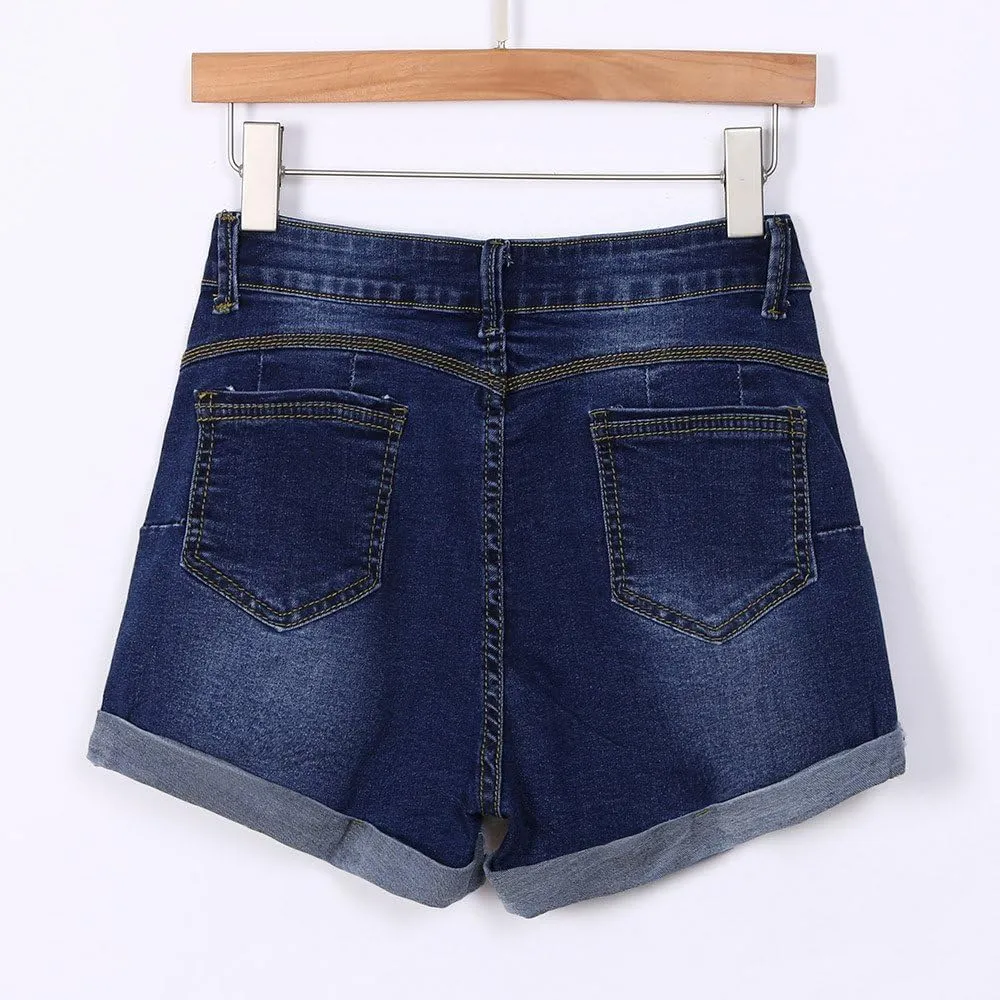American Flag Jean Shorts for Women Low Rise Ripped Cut Off Stretchy Distressed Rolled Frayed Hem Denim Shorts