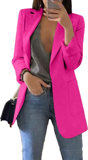 Andongnywell Women Blazer Long Sleeve Casual Open Front Jackets Solid Boyfriend Blazer with Pockets