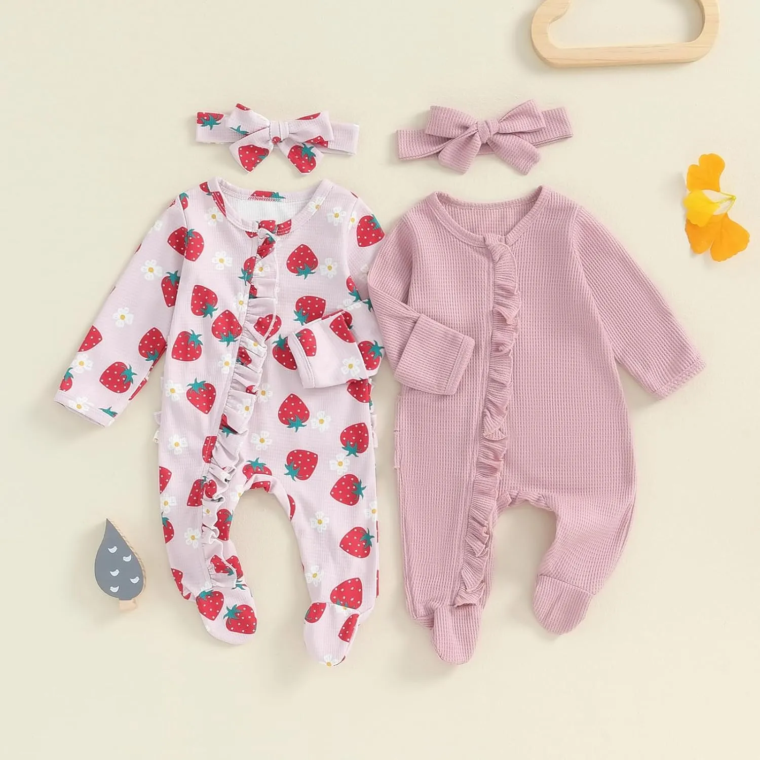 Baby Girl Footies Newborn Zipper Sleeper 2 Pack Ruffle Pajamas Romper Coming Home Outfit
