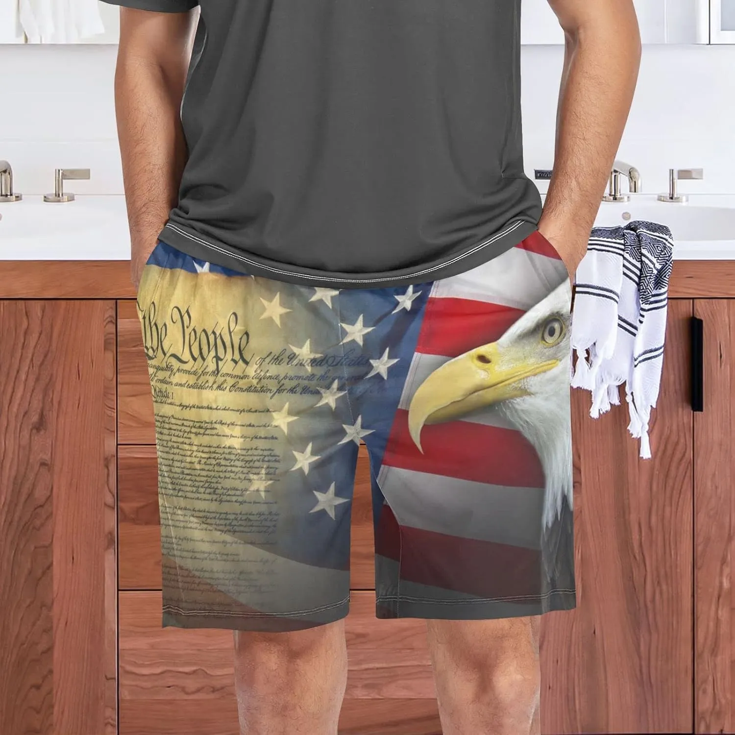 Bald Eagle American Flag Patriotic USA Print Men's Pajama Pants Shorts Sleepwear Lounge Pajama Bottoms