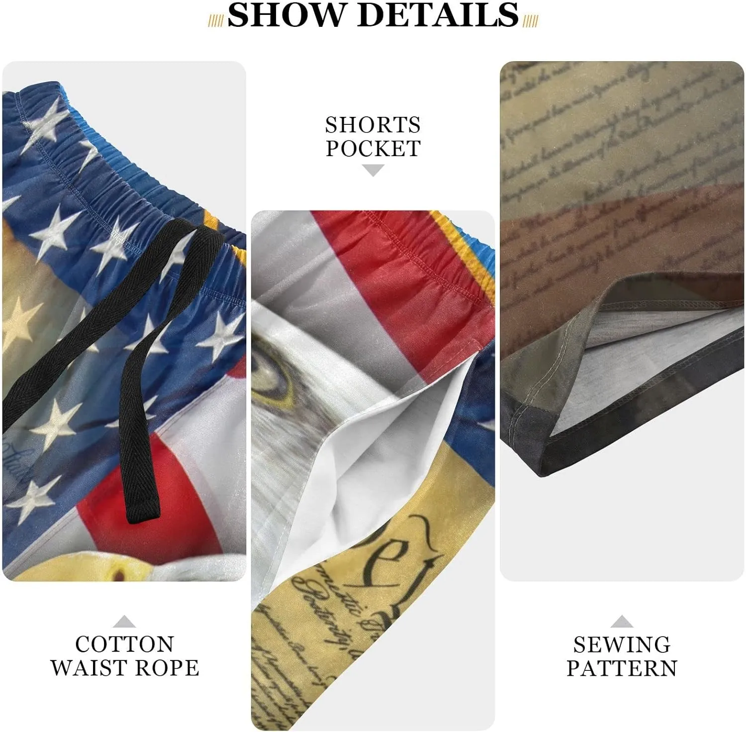Bald Eagle American Flag Patriotic USA Print Men's Pajama Pants Shorts Sleepwear Lounge Pajama Bottoms