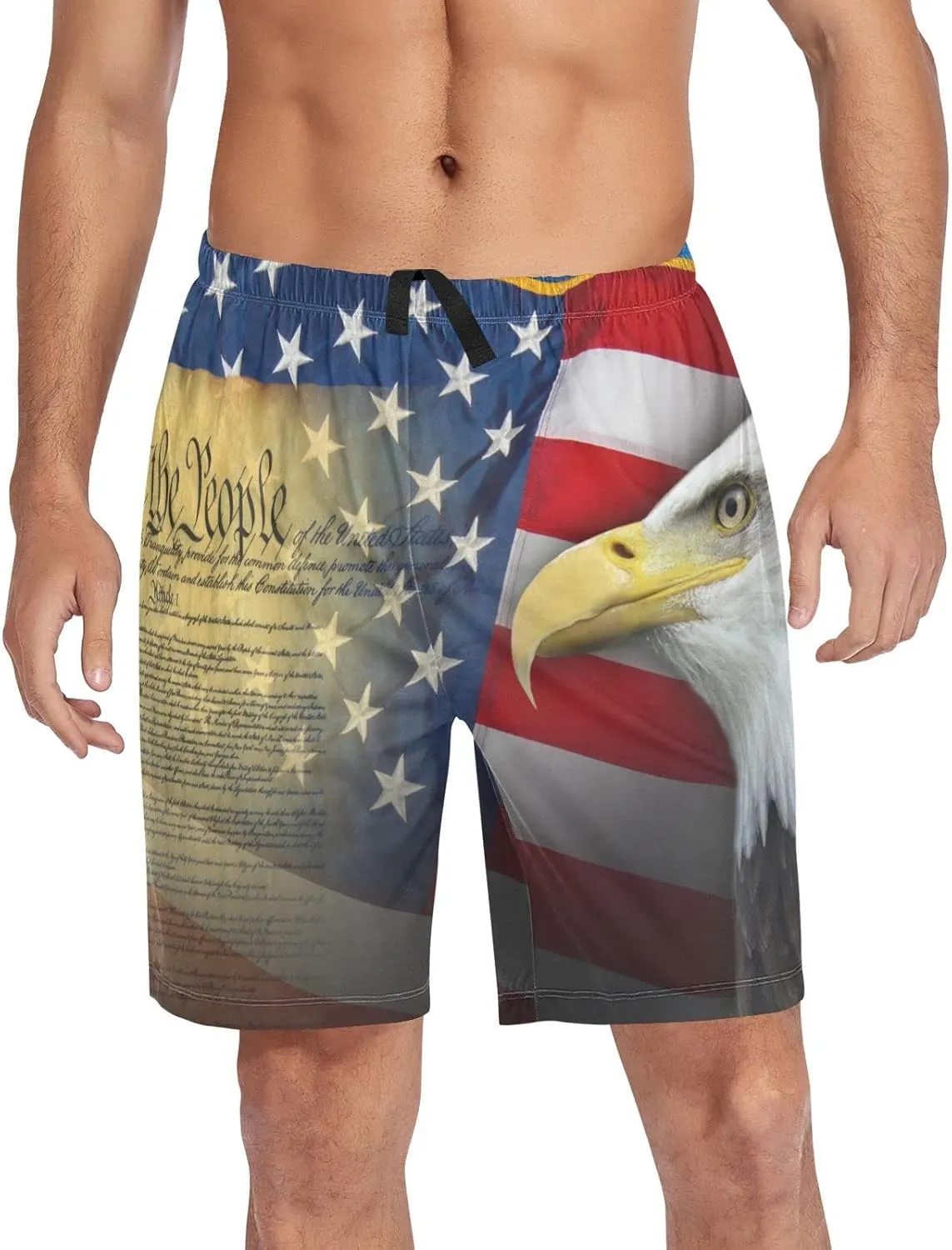 Bald Eagle American Flag Patriotic USA Print Men's Pajama Pants Shorts Sleepwear Lounge Pajama Bottoms