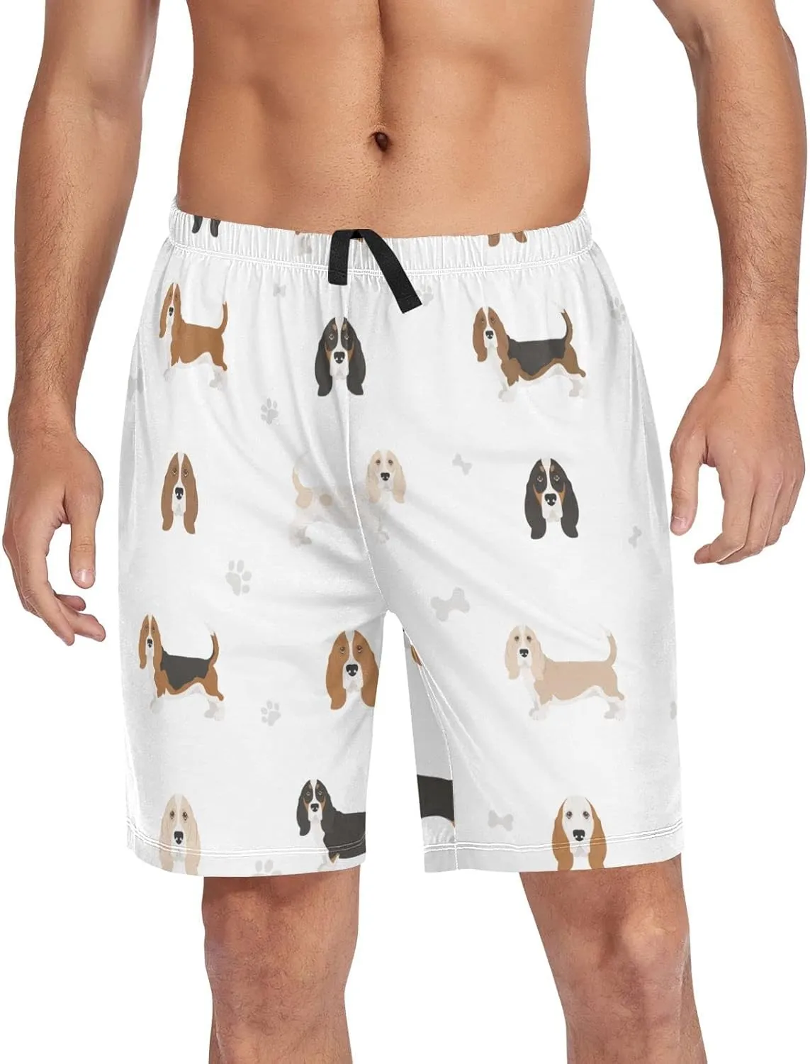 Basset Hound Puppy Pattern Men's Pajama Pants Shorts Sleepwear Lounge Pajama Bottoms