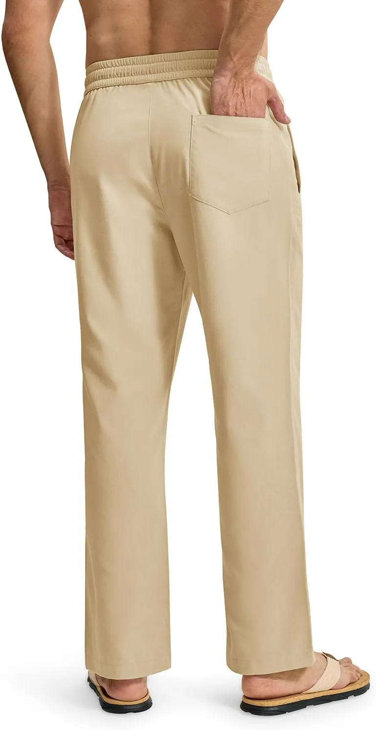 BASUDAM Men's Casual Pants Elastic Waist Drawstring Lightweight Zipper Pockets, Beach Pants, Sweatpants