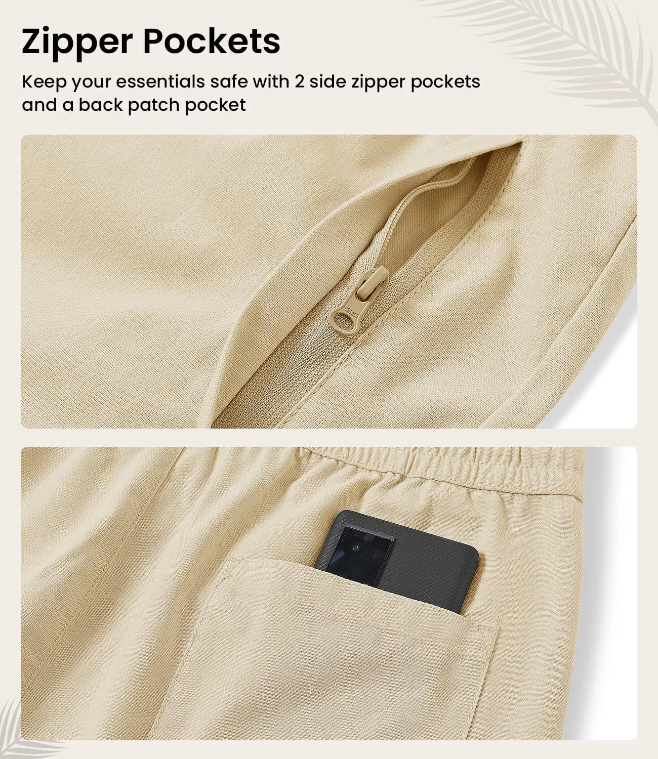 BASUDAM Men's Casual Pants Elastic Waist Drawstring Lightweight Zipper Pockets, Beach Pants, Sweatpants
