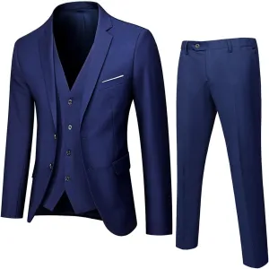BIFUTON Men's 3 Piece Suit Blazer, Slim Fit Tux with One Button, Jacket Vest Pants & Suit Set for Party, Wedding and Business