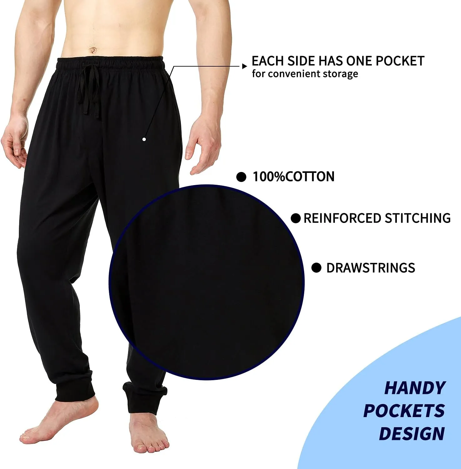 Bintangor Men's Jogger Pajama Pant Cotton Lounge Sleep Bottoms
