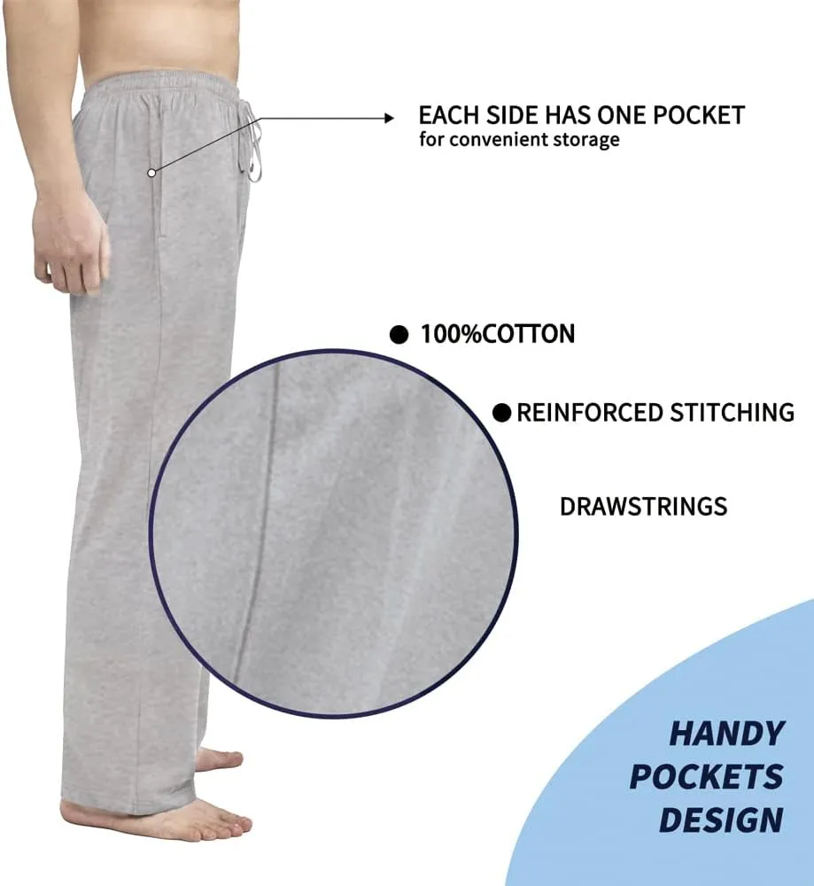 Bintangor Men's Sleep Pajama Pants 100% Cotton Knit Elastic Waistband Lounge Wear Long