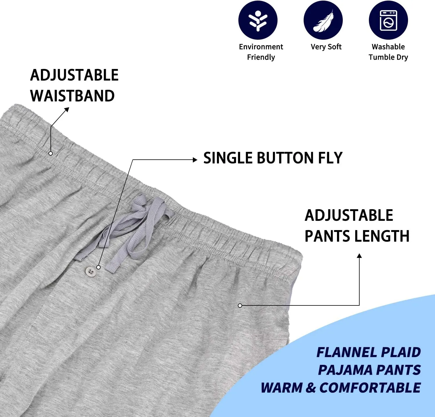 Bintangor Men's Sleep Pajama Pants 100% Cotton Knit Elastic Waistband Lounge Wear Long