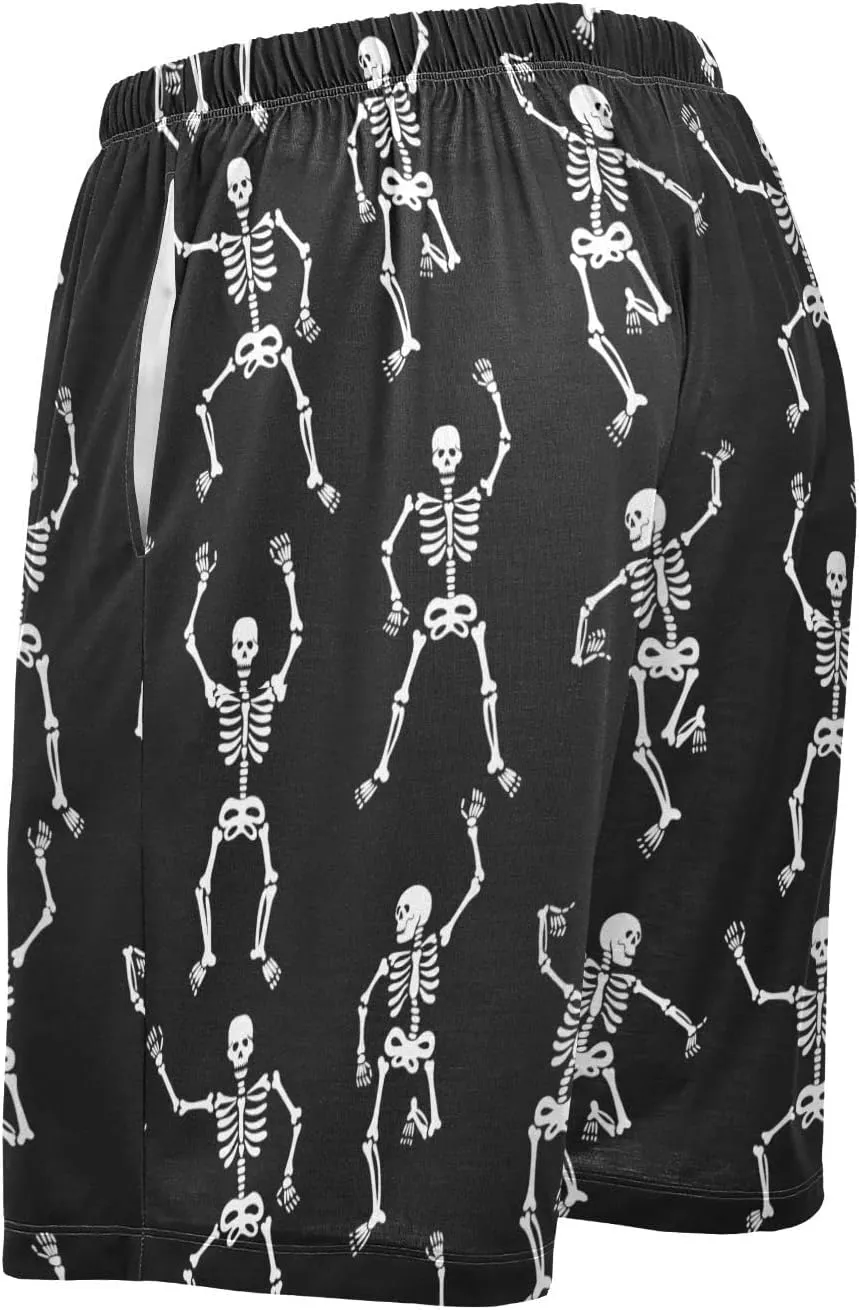 Black Skeleton Dancing Men's Pajama Pants Shorts Sleepwear Lounge Pajama Bottoms