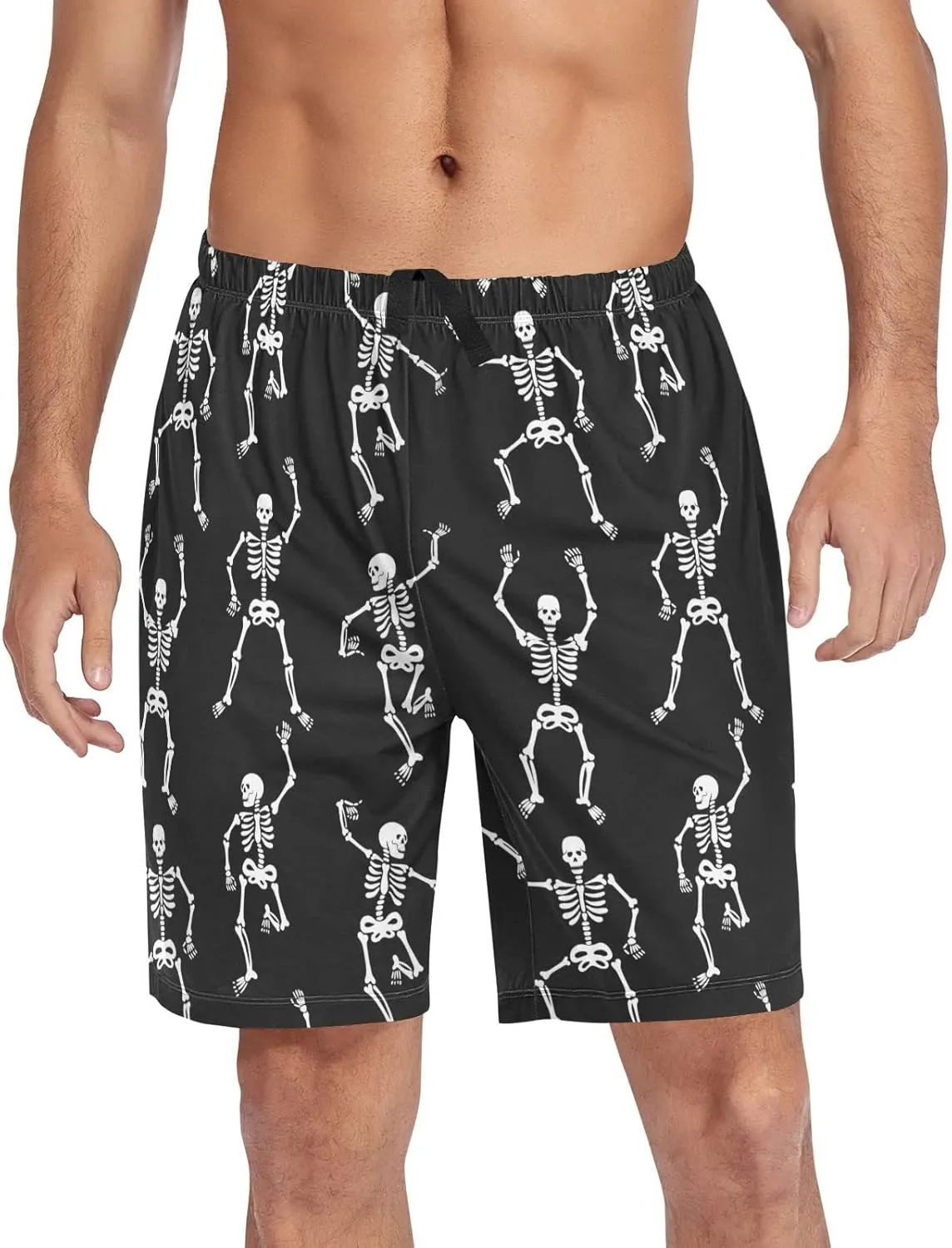 Black Skeleton Dancing Men's Pajama Pants Shorts Sleepwear Lounge Pajama Bottoms