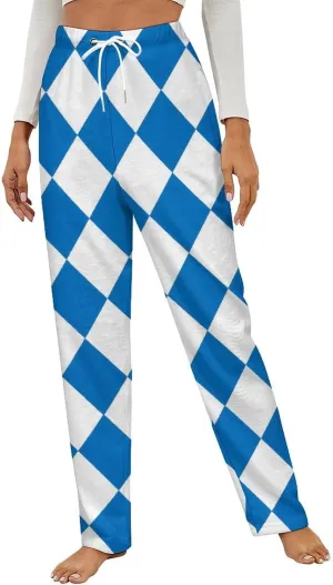 Black White Plaid Check Women's Pajama Pants Fleece Warm Pj Bottoms Sleepwear Lounge Pants Loungewear