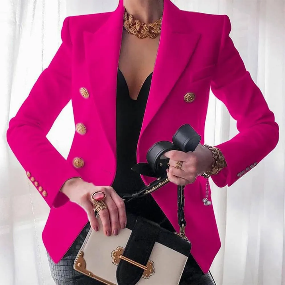 Blazers for Women Open Front Double Breasted Slim Blazer Casual Lapel Long Sleeve Business Jacket Outfits