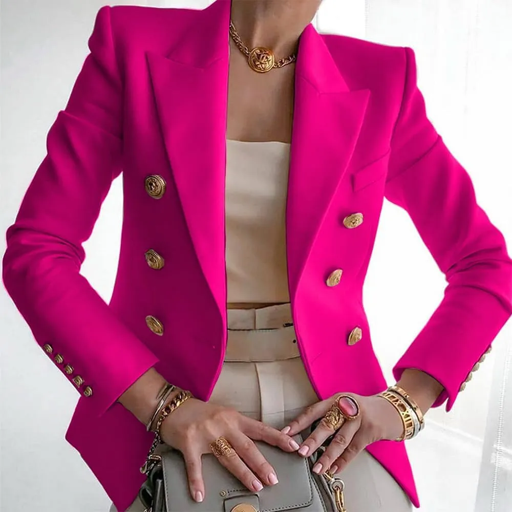 Blazers for Women Open Front Double Breasted Slim Blazer Casual Lapel Long Sleeve Business Jacket Outfits
