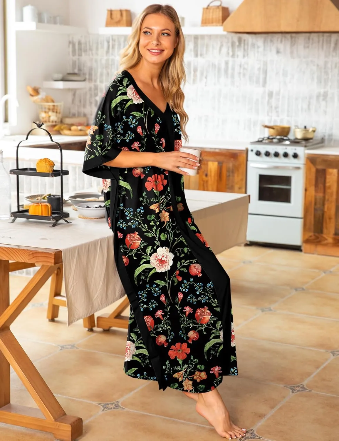 Bloggerlove Women Nightgowns Cotton Caftan House Dress Short Sleeve Sleepwear