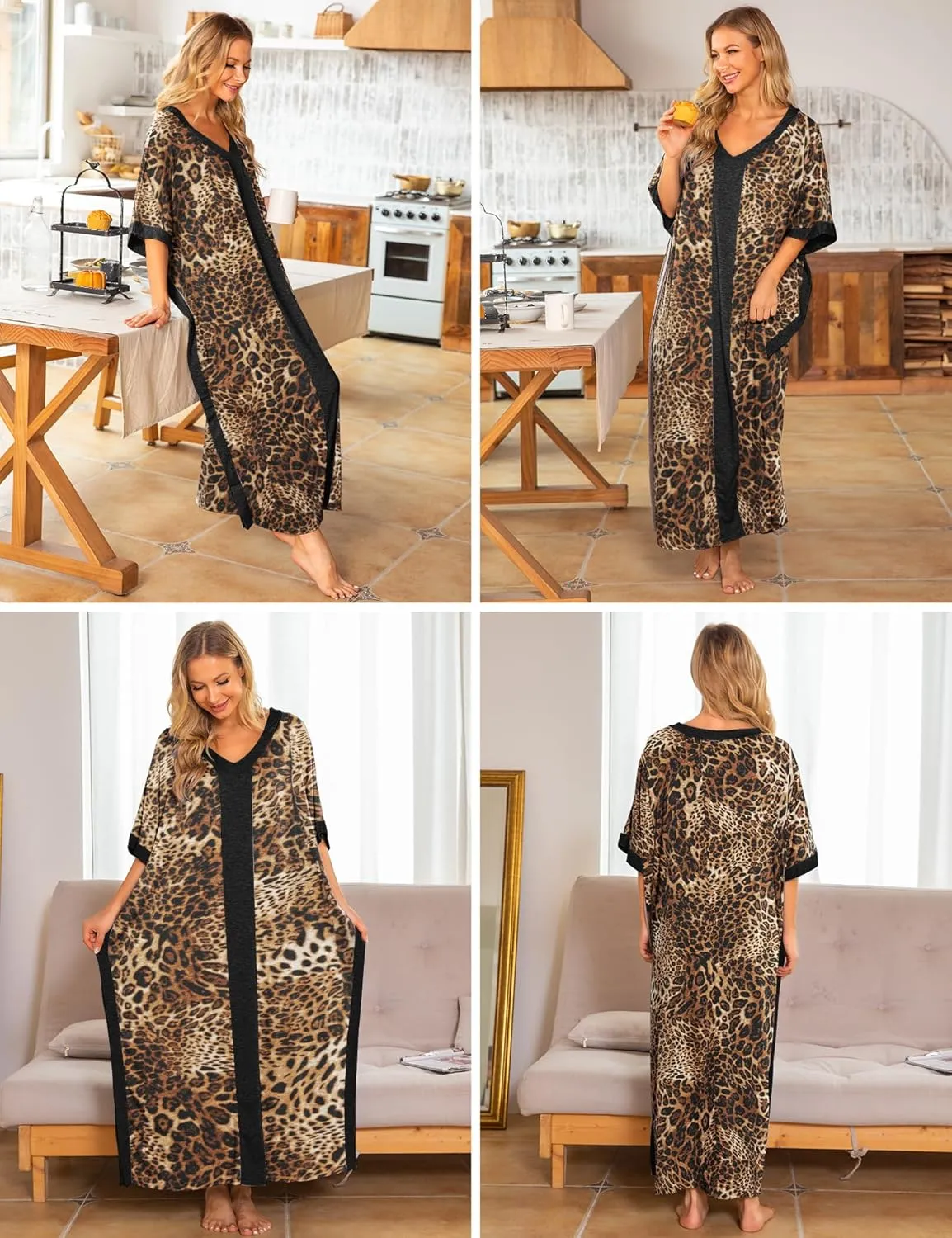 Bloggerlove Women Nightgowns Cotton Caftan House Dress Short Sleeve Sleepwear