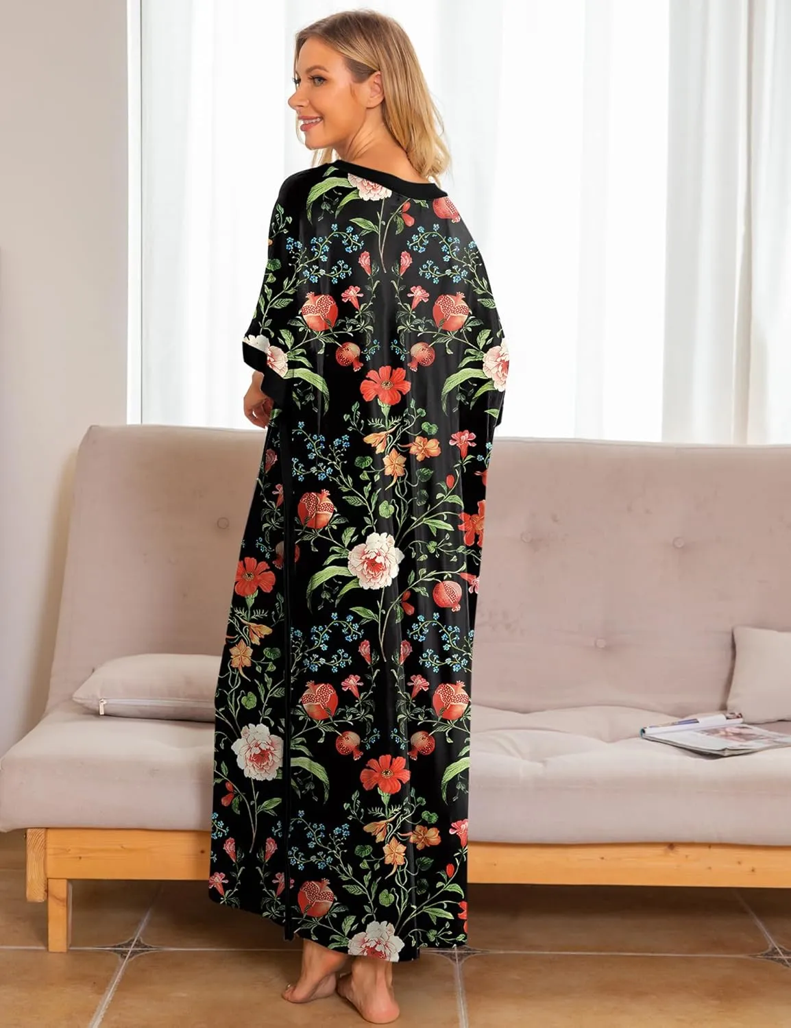 Bloggerlove Women Nightgowns Cotton Caftan House Dress Short Sleeve Sleepwear