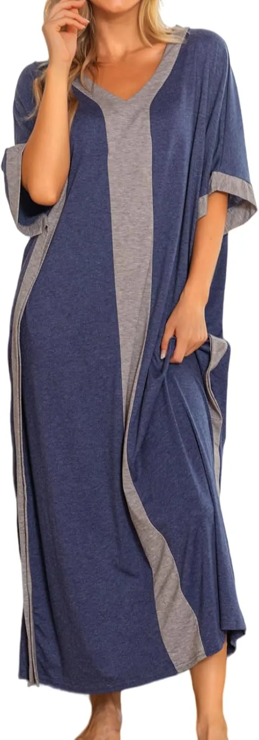 Bloggerlove Women Nightgowns Cotton Caftan House Dress Short Sleeve Sleepwear