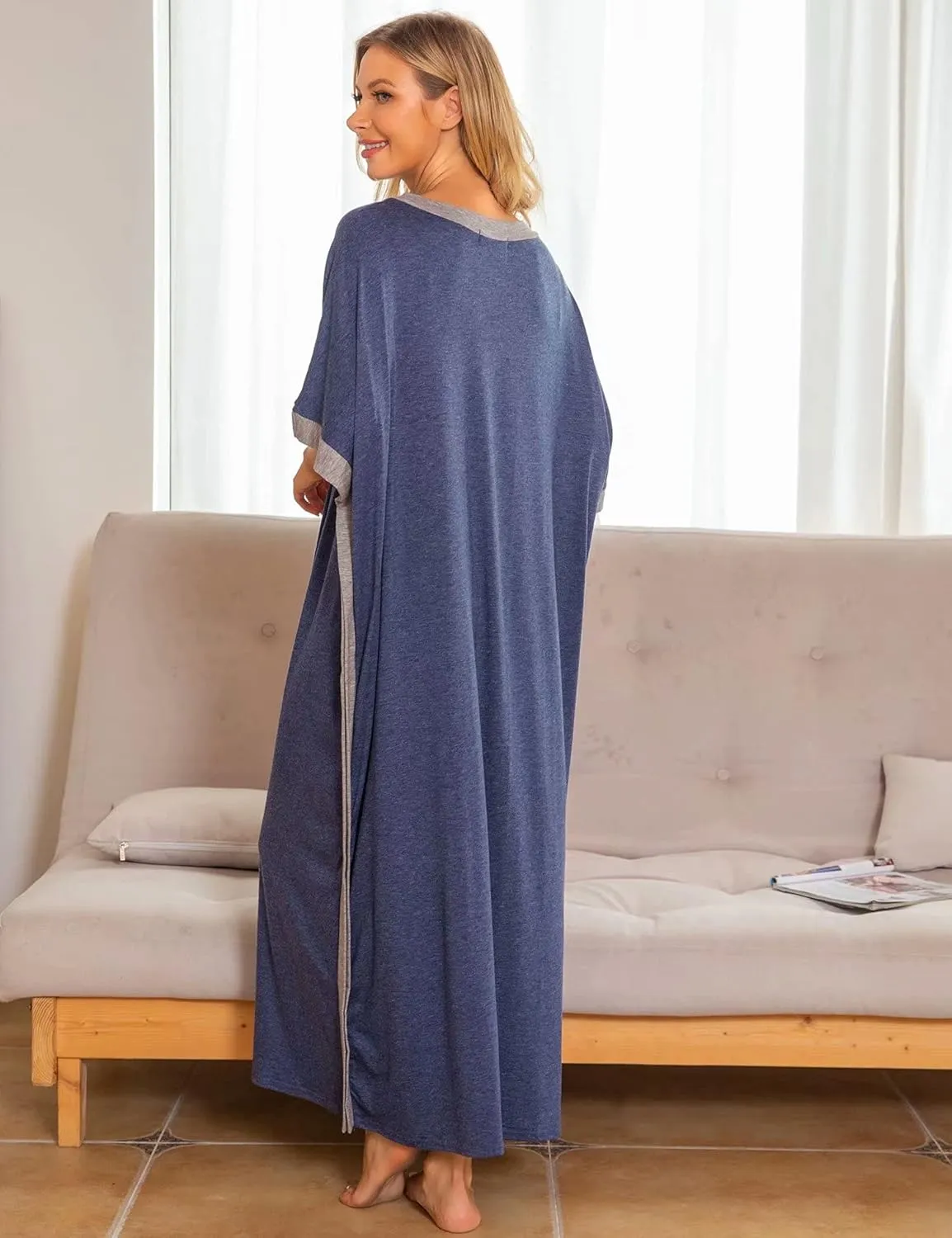 Bloggerlove Women Nightgowns Cotton Caftan House Dress Short Sleeve Sleepwear