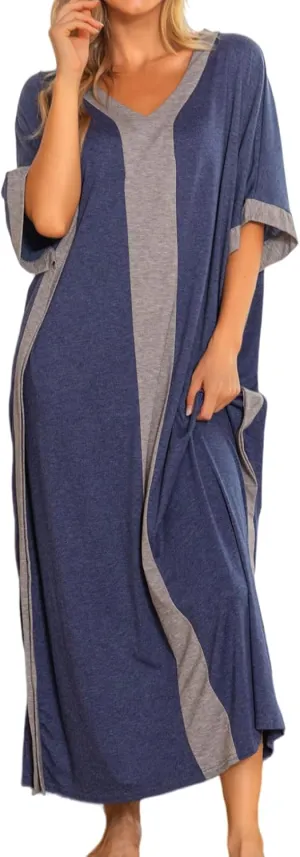 Bloggerlove Women Nightgowns Cotton Caftan House Dress Short Sleeve Sleepwear